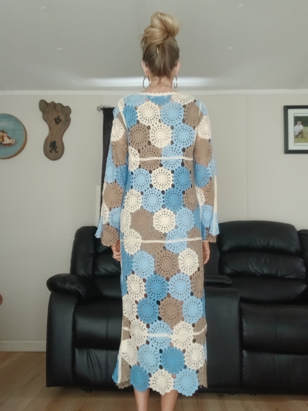 NWT Original Crochet Duster One Size  With Blue & Neutral Colors
